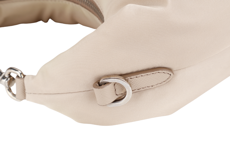 PRADA 1BH172 SAFFIANO BEIGE CHAIN SHOULDER BAG SILVER HARDWARE WITH CARD AND DUST COVER