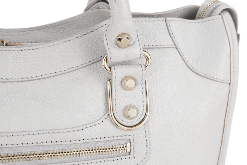 BALENCIAGA CITY EDGE LIGHT GREY LEATHER GOLD HARDWARE WITH STRAPS AND DUST COVER