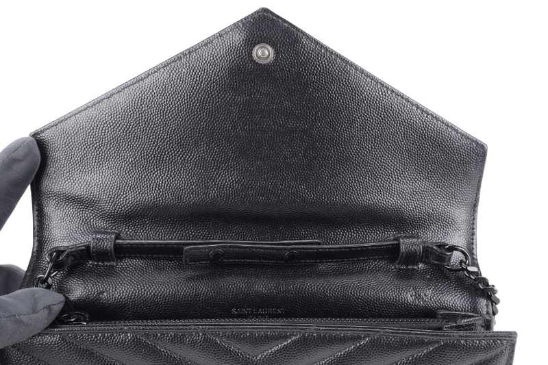 YVES SAINT LAURENT (YSL) CLASSIC CASSANDRE SO BLACK CHAIN WALLET MATELASSE LEATHER BLACK HARDWARE WITH STRAPS NO DUST COVER