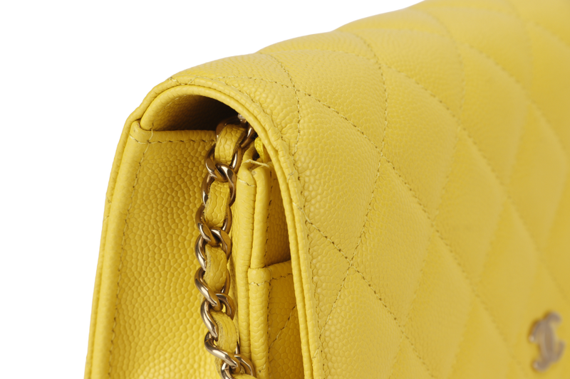 CHANEL CLASSIC WALLET ON CHAIN MICROCHIP (ETGCxxxx) YELLOW CAVIAR LEATHER SILVER HARDWARE WITH DUST COVER AND BOX