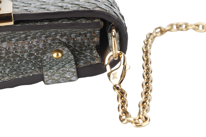 LOUIS VUITTON TRUNK CHAIN WALLET (N99721) PYTHON METALLIC LEATHER GOLD HARDWARE WITH CHAIN, STRAP AND DUST COVER