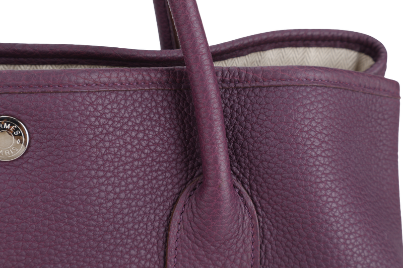 HERMES GARDEN PARTY 36 STAMP O (YEAR 2011) PRUNE COLOUR NEGONDA LEATHER SILVER HARDWARE WITH DUST COVER