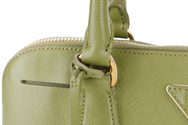 PRADA LIME GREEN SAFFIANO LUX LEATHER (BL0837) PROMENADE SATCHEL GOLD HARDWARE WITH STRAPS ,CARD AND DUST COVER