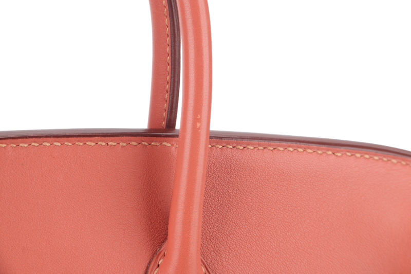 HERMES BIRKIN 25 ROSY PINK SWIFT LEATHER SILVER HARDWARE STAMP L (YEAR 2008) WITH LOCK, KEYS, NO DUST COVER