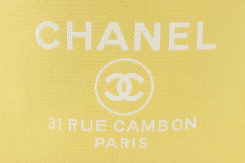 CHANEL DEAUVILLE TOTE BAG MICROCHIP (AJPXxxxx) LARGE YELLOW CANVAS GOLD HARDWARE WITH POUCH NO DUST COVER