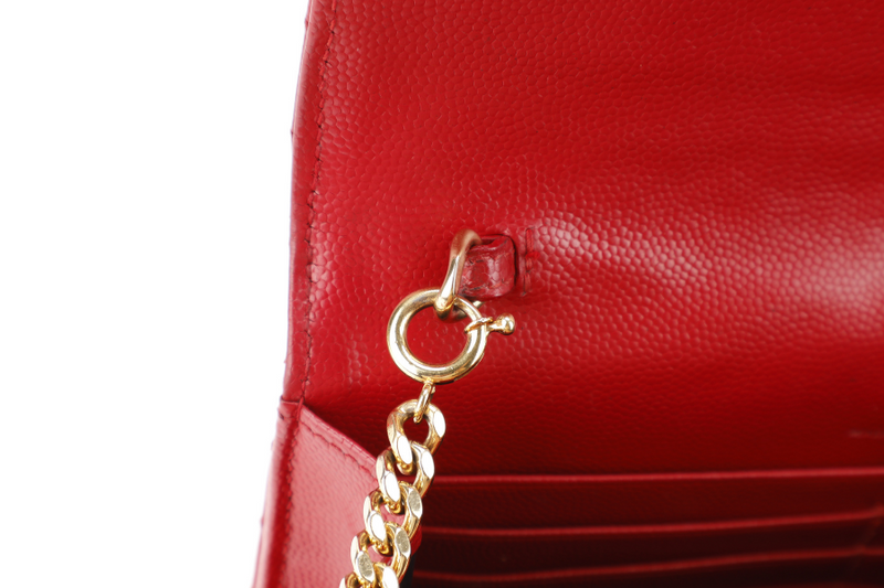 YVES SAINT LAURENT (YSL) ENVELOPE CHAIN WALLET RED CHEVRON QUILTED LEATHER WITH GOLD HARDWARE NO DUST COVER