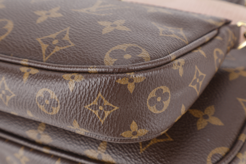 LOUIS VUITTON MULTI POCHETTE ACCESSORIES MONOGRAM CANVAS GOLD HARDWARE WITH PINK STRAPS AND DUST COVER