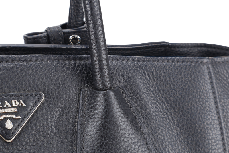 PRADA TOTE BAG BLACK LEATHER GOLD HARDWARE NO DUST COVER