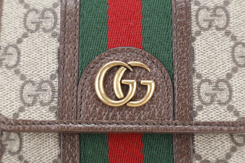 GUCCI GG SUPREME OPHIDIA MINI BROWN CANVAS W.O.C GOLD HARDWARE WITH DUST COVER