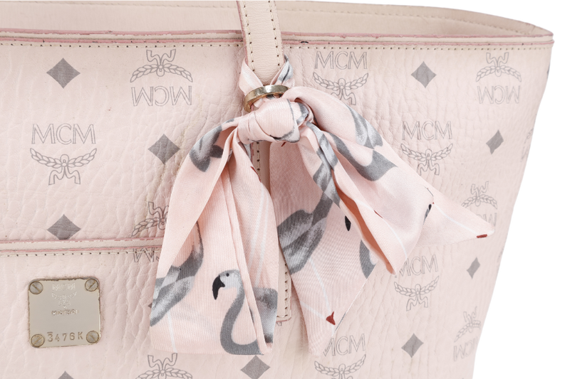 MCM PINK VISETOS LEATHER TOTE BAG GOLD HARDWARE WITH CARD