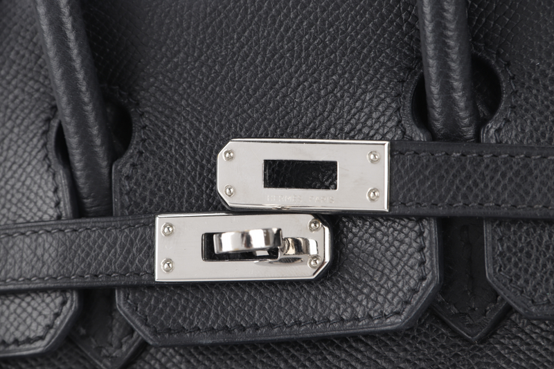 HERMES BIRKIN 25 BLACK EPSOM SILVER HARDWARE STAMP L (2008) WITH KEYS&LOCK, RAINCOAT AND DUST COVER