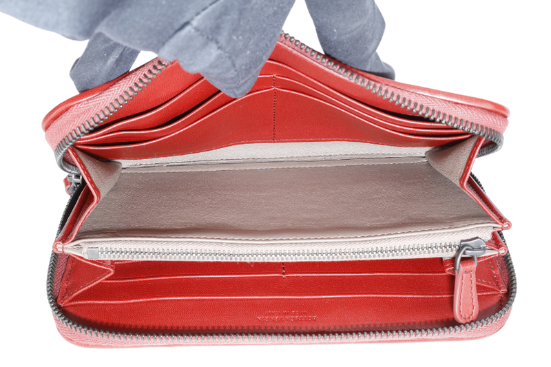 BOTTEGA VENETA INTRECCIATO RED ZIP AROUND WALLET B06817611U WITH DUST COVER AND BOX