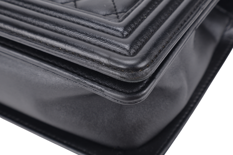 CHANEL LEBOY NEW MEDIUM BLACK LAMBSKIN LEATHER SILVER HARDWARE (2310xxxx) WITH DUST COVER AND BOX