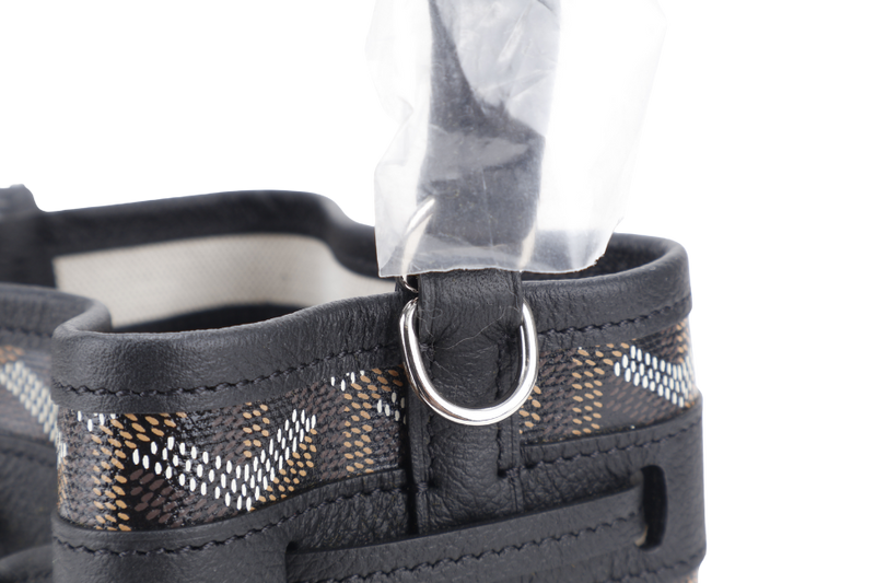 GOYARD PETIT FLOT MINI BUCKET BLACK SILVER HARDWARE WITH STRAPS AND DUST COVER