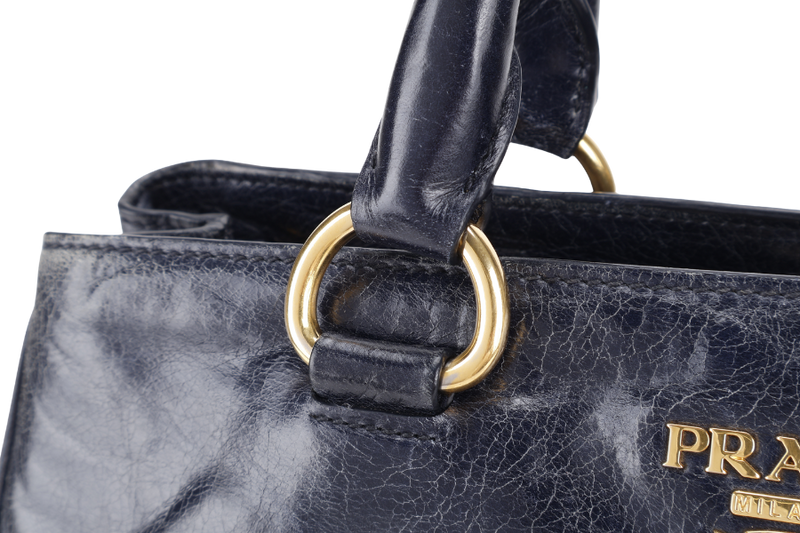 PRADA VITELLO SHINE 2-WAY SATCHEL BAG GOLD HARDWARE WITH STRAP, CARD AND DUST COVER