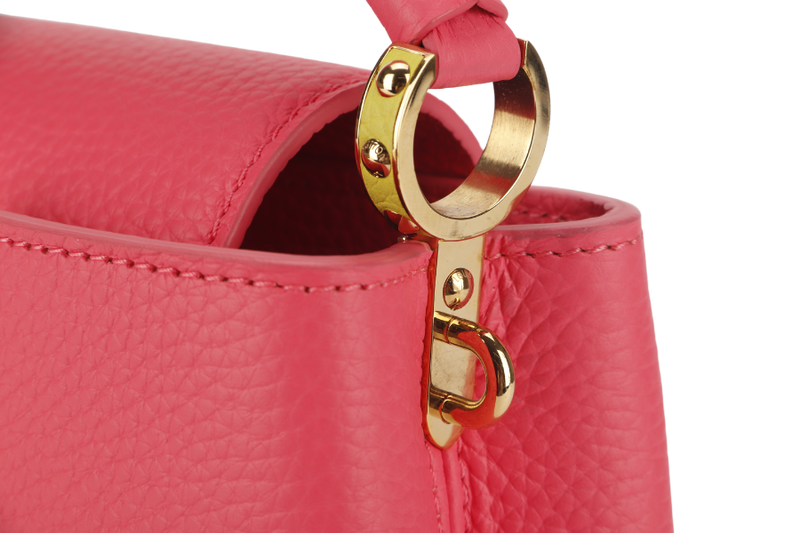 LOUIS VUITTON MINI CAPUCINES (M59440) PINK-LIME TAURILLON LEATHER GOLD HARDWARE MICROCHIP WITH STRAP, DUST COVER AND BOX