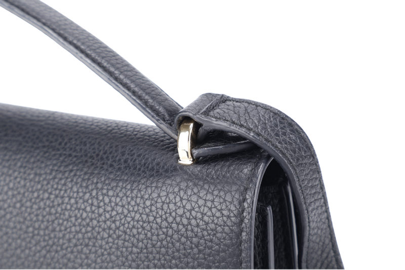 SALVATORE FERRAGAMO BLACK LEATHER GOLD HARDWARE WITH DUST COVER, BOX AND KEY POCHETTE