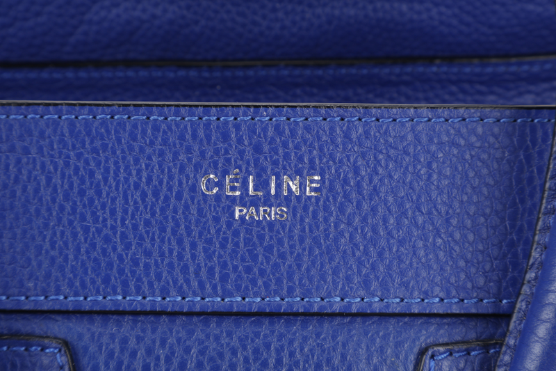 CELINE LUGGAGE TOTE BAG MICRO BLUE CALF LEATHER SILVER HARDWARE NO DUST COVER