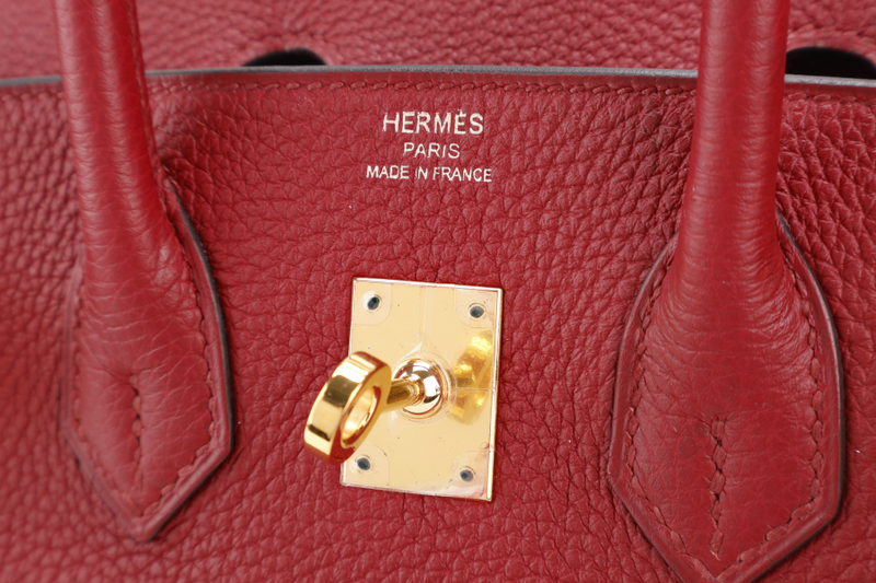 HERMES BIRKIN 25 ROUGE GRENAT TOGO GOLD HARDWARE STAMP C (YEAR 2018) WITH KEYS&LOCK, RAINCOAT, CARE CARD, DUST COVER AND BOX
