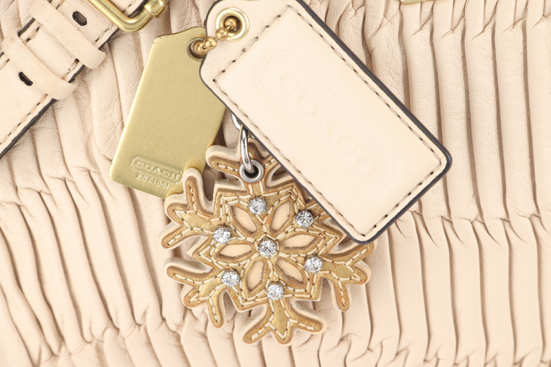 COACH MADISON SATCHEL (15942) BEIGE LEATHER GOLD HARDWARE WITH LEATHER STRAPS AND DUST COVER