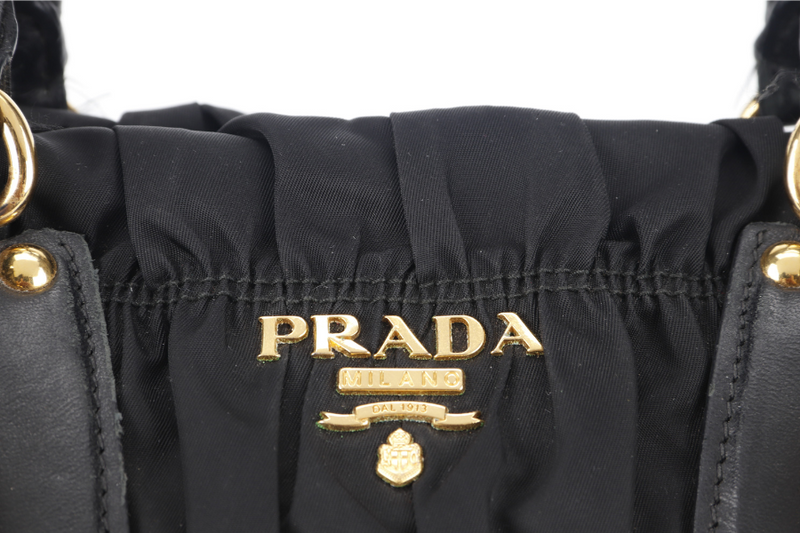 PRADA GAUFRE 2WAY BAG BLACK NYLON GOLD HARDWARE WITH STRAPS NO DUST COVER