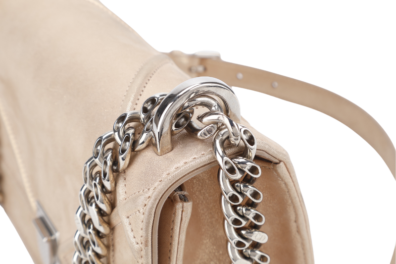 DIOR DIORAMA SMALL METALLIC BEIGE SUEDE SILVER HARDWARE 01-BO-0125 WITH CARD, DUST COVER AND BOX