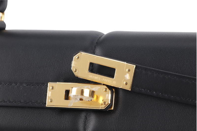 HERMES KELLY PADDED 25 STAMP Z (YEAR 2021) BLACK SWIFT LEATHER GOLD HARDWARE WITH LOCK&KEYS, RAINCOAT AND DUST COVER