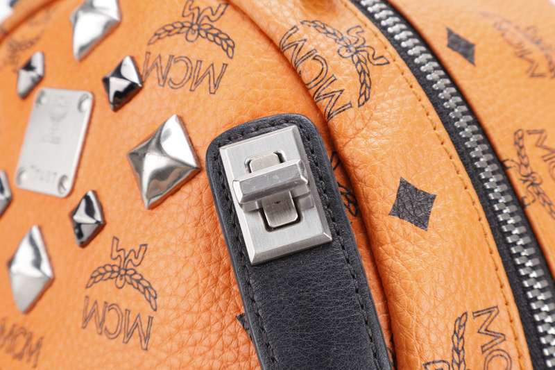 MCM STARK DUAL BACKPACK ORANGE-BLACK LEATHER SILVER HARDWARE NO DUST COVER