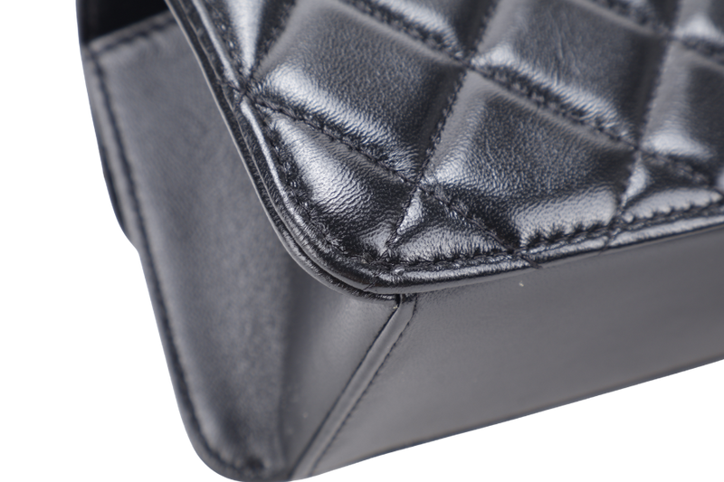 CHANEL QUILTED FLAP CLUTCH BAG SHINY BLACK LAMBSKIN GOLD HARDWARE (E210xxxx) WITH DUST COVER, BOX AND PAPER BAG