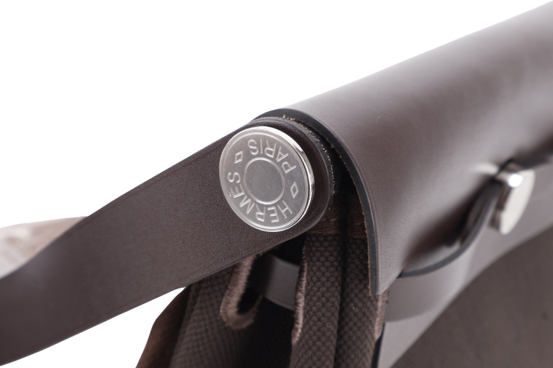 HERMES MINI HERBAG STAMP W (YEAR 2024) EBENE TOILE SILVER HARDWARE WITH DUST COVER