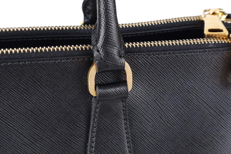 PRADA BN1786 DOUBLE ZIP TOTE BAG BLACK SAFFIANO LUX LEATHER GOLD HARDWARE WITH DUST COVER AND CARD
