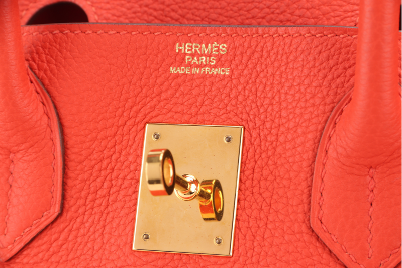 HERMES BIRKIN 30 FEU TOGO GOLD HARDWARE STAMP X (YEAR 2016) WITH LOCK&KEYS AND DUST COVER