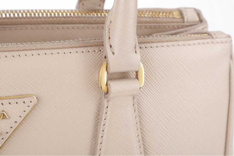 PRADA GALLERIA MEDIUM BEIGE SAFFIANO LEATHER GOLD HARDWARE WITH STRAPS AND DUST COVER