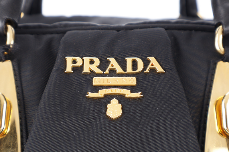 PRADA BL0470 BLACK NYLON BOWLING BAG GOLD HARDWARE WITH CARD, DUST COVER AND LOCK