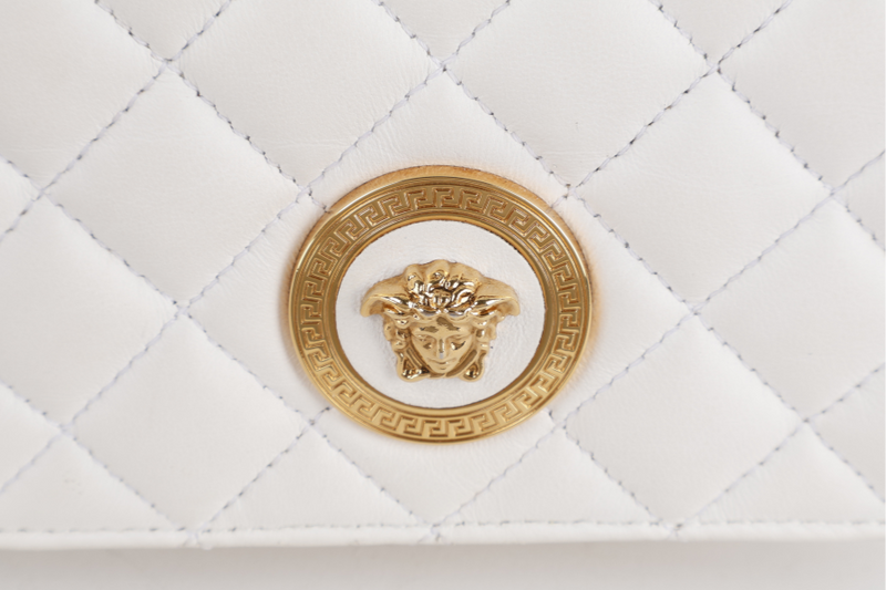 VERSACE MEDUSA SMALL WHITE NAPPA QUILTED LEATHER CROSSBODY GOLD HARDWARE WITH DUST COVER