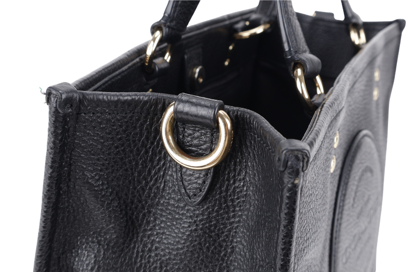 COACH DEMPSEY TOTE BAG 22 WITH COACH PATCH BLACK REFINED PEBBLE LEATHER GOLD HARDWARE WITH STRAPS AND DUST COVER
