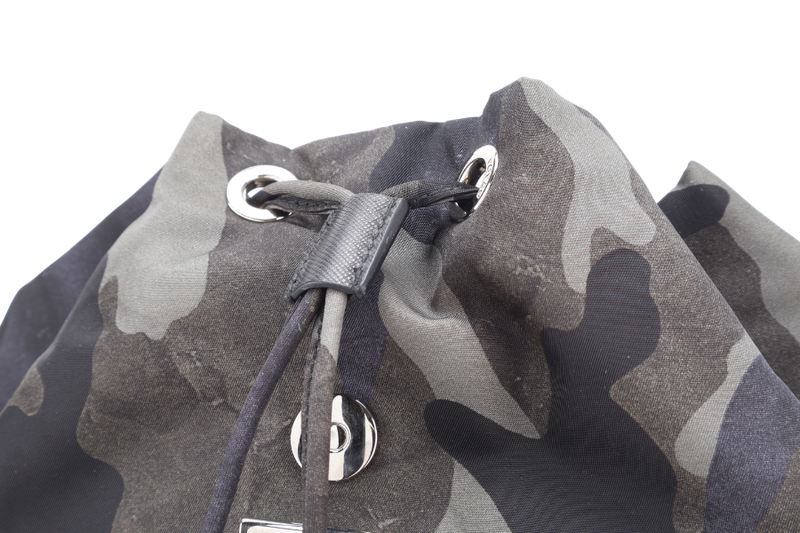 PRADA BZ0032 TESSUTO CAMOUFLAGE PATTERN GREEN BACKPACK WITH SILVER HARDWARE WITH CARD, NO DUST COVER