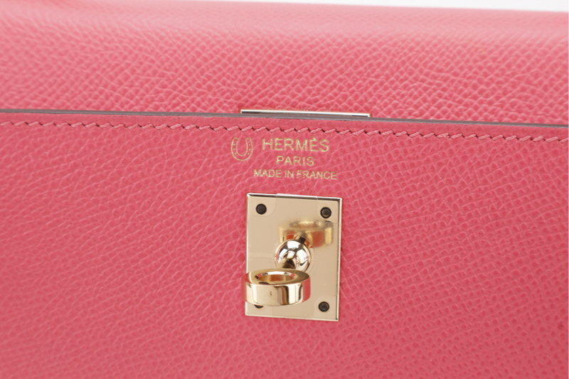 HERMES KELLY 25 HSS STAMP C (YEAR 2018) ROSE AZALEE & CRAIE EPSOM LEATHER LIGHT GOLD HARDWARE WITH STRAP, KEYS, LOCK AND DUST COVER