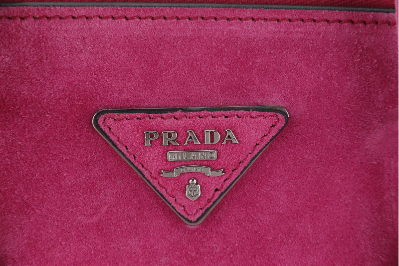 PRADA 2WAYS BAG (BN2625) MEDIUM PINK SUEDE SILVER HARDWARE WITH DUST COVER AND STRAP