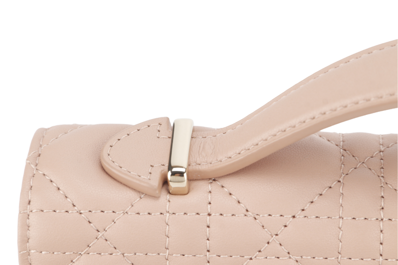 CHRISTIAN DIOR CHAIN TOP HANDLE LADY DIOR WOC MINI CARAMEL BEIGE LAMBSKIN GOLD HARDWARE WITH STRAPS, CARD, DUST COVER AND BOX