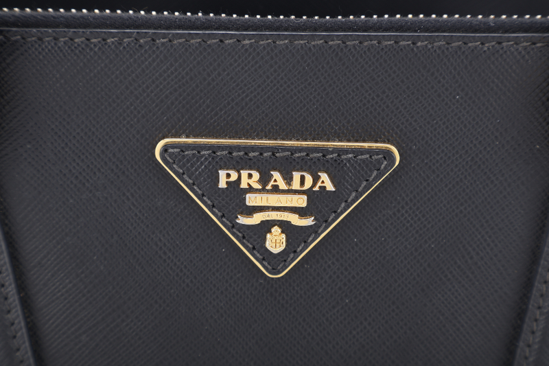 PRADA BLACK GALLERIA SMALL SAFFIANO LEATHER GOLD HARDWARE WITH STRAPS NO DUST COVER