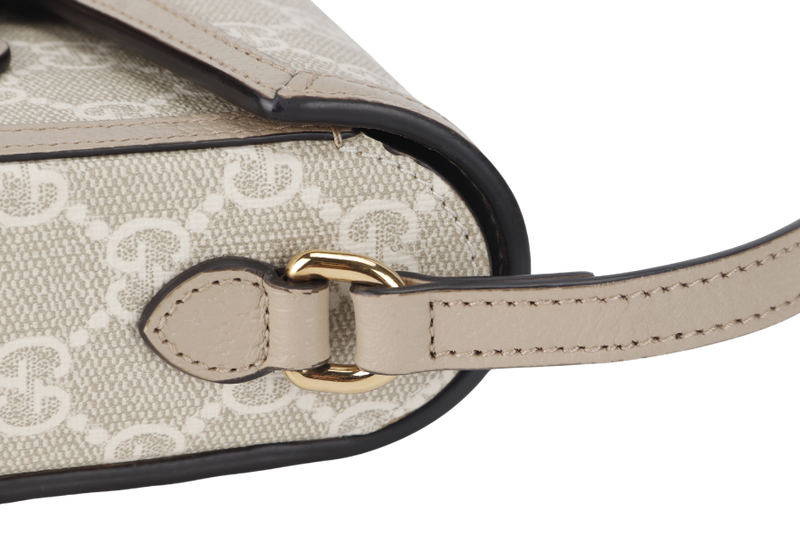 GUCCI MINI HORSEBIT 1955 (699296) BEIGE WHITE GG SUPREME CANVAS GOLD HARDWARE (PIG SKIN) WITH DUST COVER AND BOX