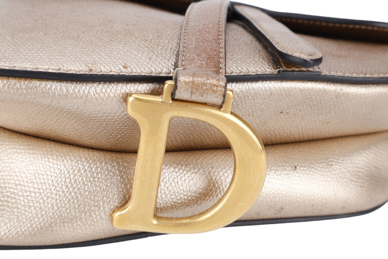 CHRISTIAN DIOR SADDLE BAG SMALL GOLD BROWN LEATHER GOLD HARDWARE NO DUST COVER