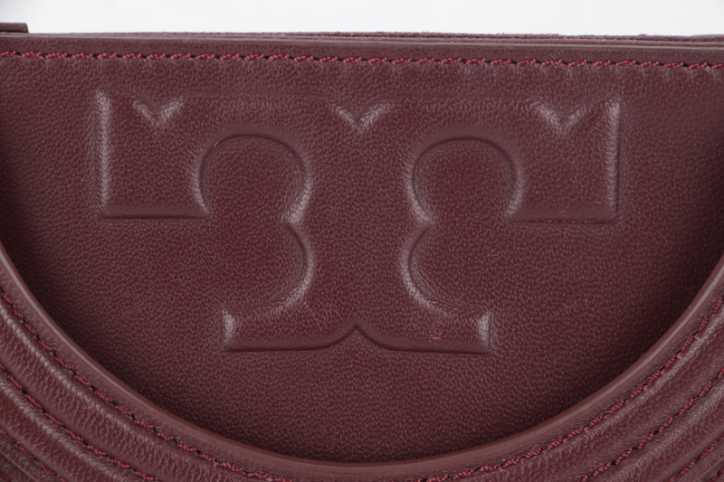 TORY BURCH MAROON FLEMING POUCH WITH DUST COVER