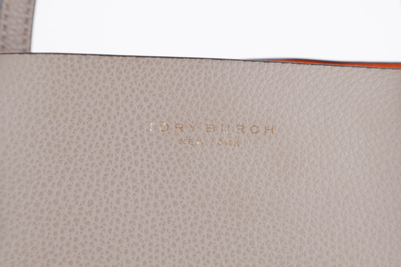 TORY BURCH PERRY TRIPLE COMPARTMENT TOTE GREY LEATHER GOLD HARDWARE NO DUST COVER