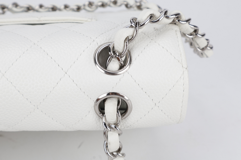 CHANEL CLASSIC FLAP MEDIUM SIZE WHITE CAVIAR SILVER HARDWARE (1121xxxx) WITH CARD, DUST COVER AND BOX