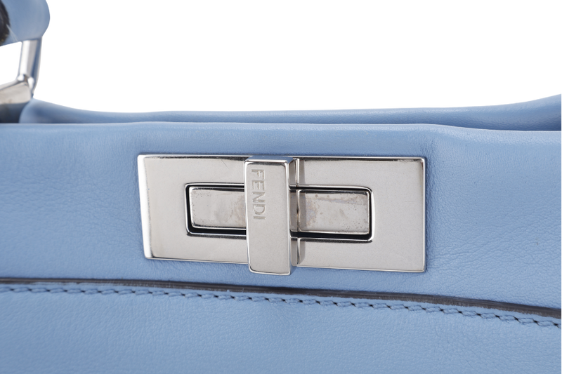 FENDI PEEKABOO (8BN290-81P-188-10429) BLUE GRAINED CALF LEATHER SILVER HARDWARE WITH RAINCOAT, STRAPS AND DUST COVER