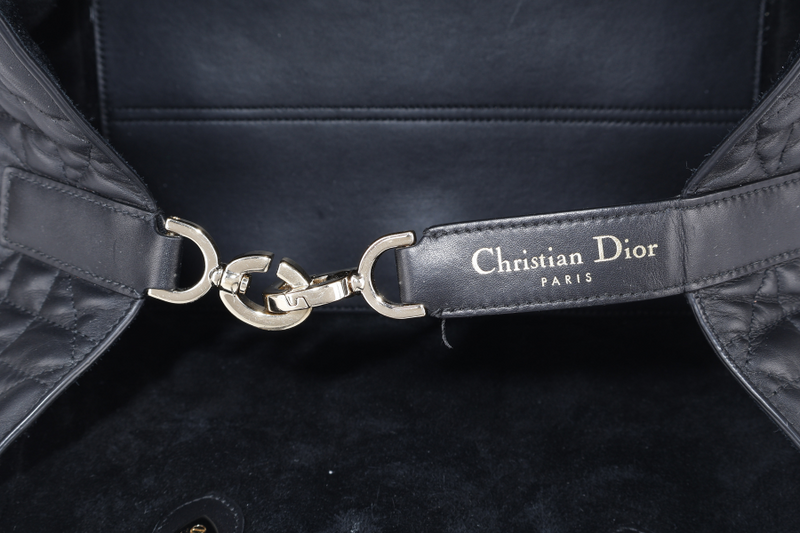 CHRISTIAN DIOR SMALL TOUJOURS BLACK MACROCANNAGE CALFSKIN TOTE WITH DUST COVER AND SMALL POUCH