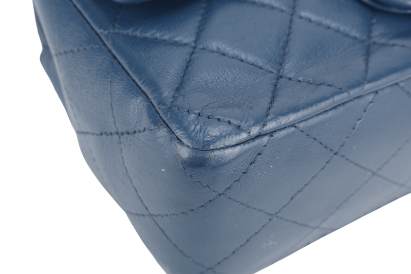 CHANEL BLUE LAMBSKIN MINI RECTANGLE CLASSIC FLAP (1762xxxx) SILVER HARDWARE WITH DUST COVER