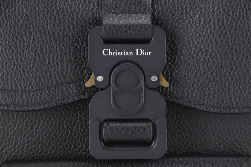 CHRISTIAN DIOR SADDLE BACKPACK SMALL BLACK CALFSKIN LEATHER SILVER HARDWARE WITH CARD AND STRAPS